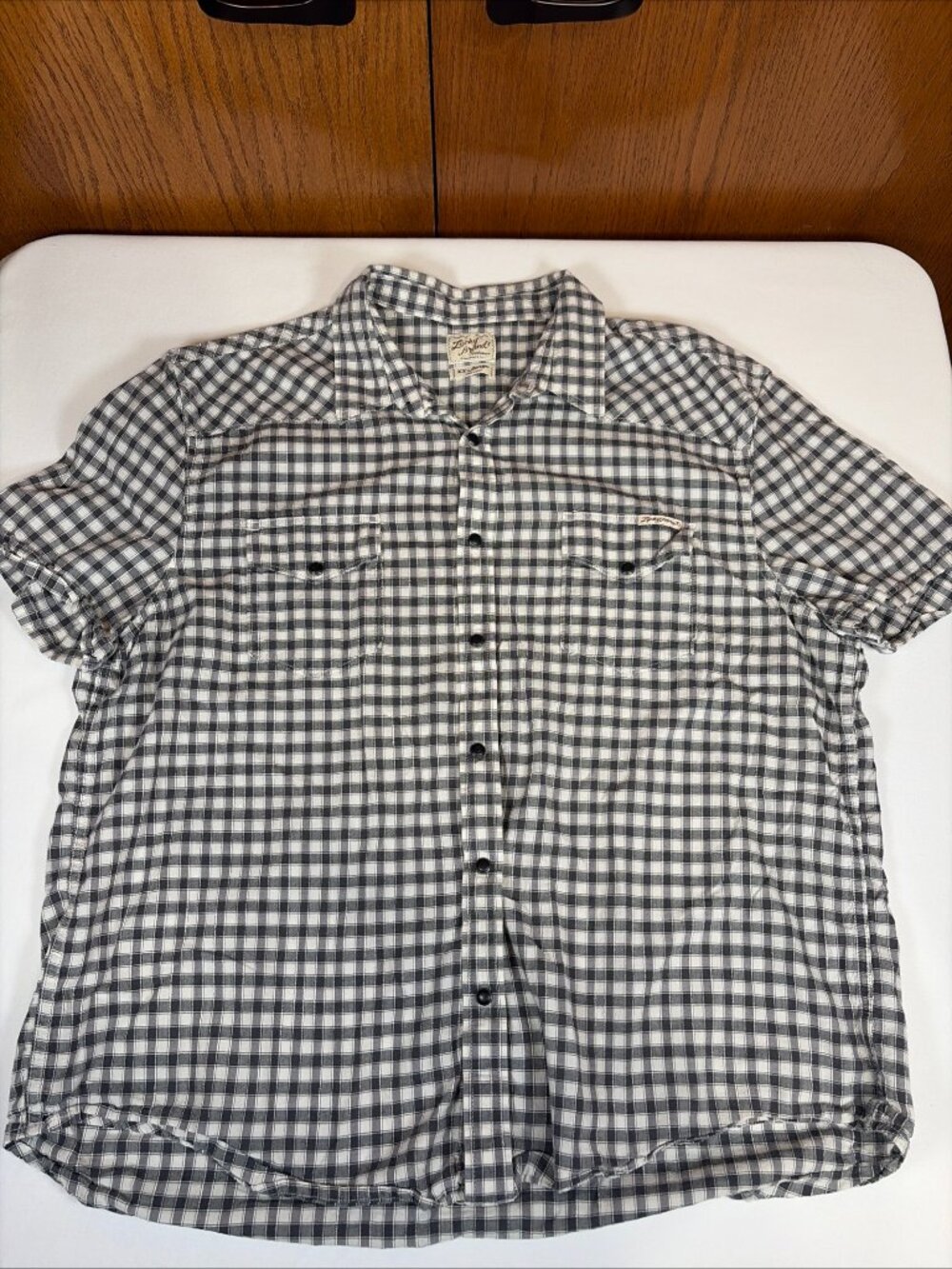 Lucky Brand Pearl Snap Western Checked Short Sleeve Casual Button-Down Shirt Men